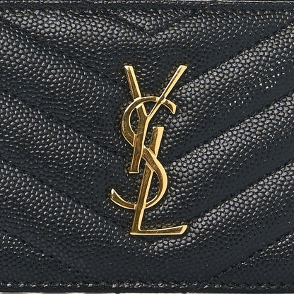 Saint Laurent Grain De Poudre Matelasse Chevron Monogram Fragments Zippered Card Case Black 8 of 9