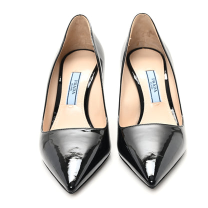 Prada Patent Metal Logo Pumps 34 Black 3 of 9