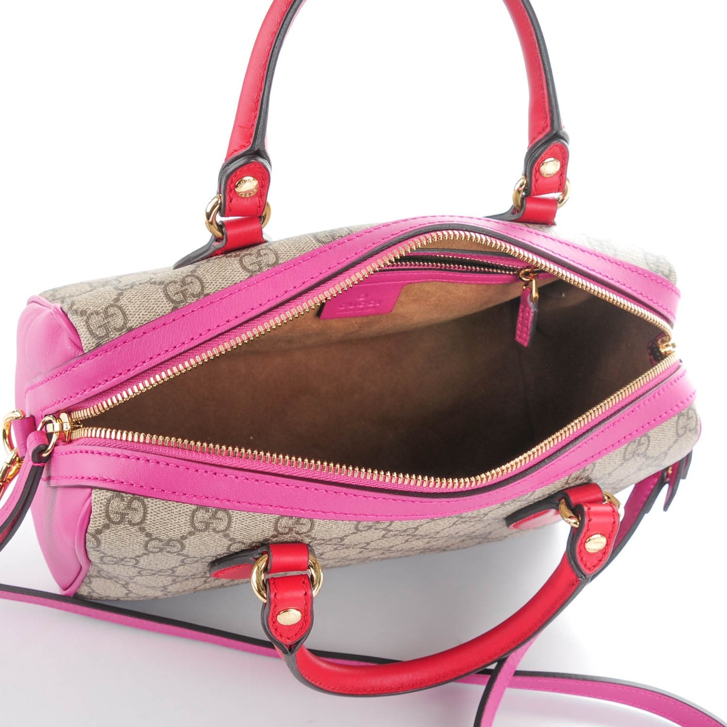 Gucci GG Supreme Monogram Moon Calfskin Small Boston Beige Ebony Hibiscus Red New Rosette 5 of 7