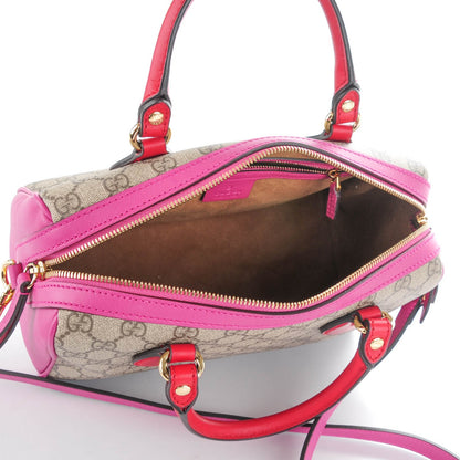 Gucci GG Supreme Monogram Moon Calfskin Small Boston Beige Ebony Hibiscus Red New Rosette 5 of 7