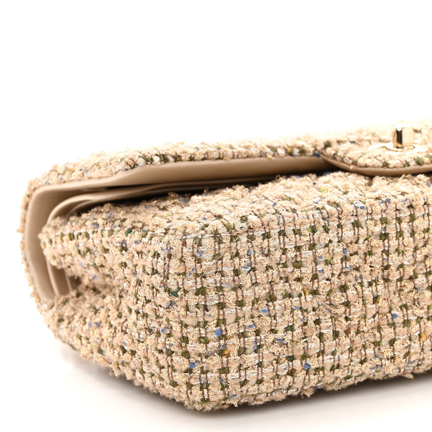 Tweed Quilted Medium Double Flap Beige Gold Multicolor