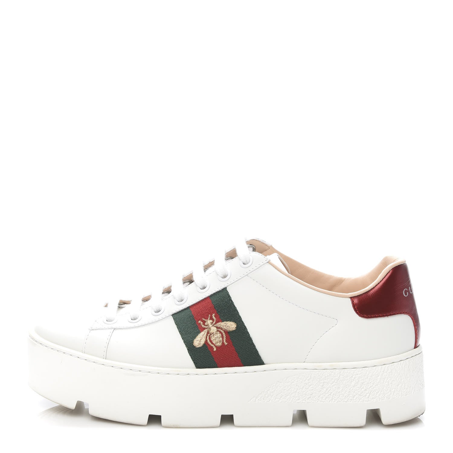 Gucci Calfskin Web Bee Embroidered Womens Ace Platform Sneakers 37 White 1 of 12