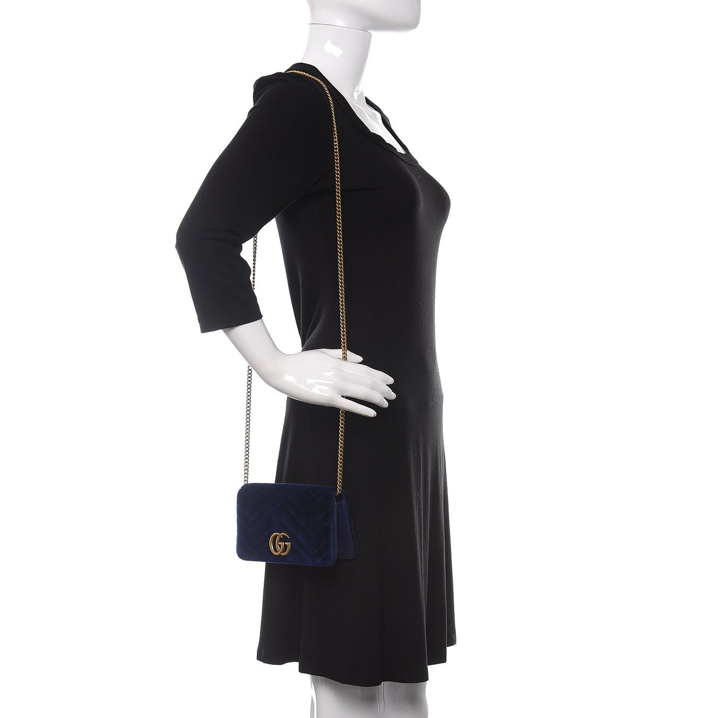 Velvet Matelasse GG Marmont Mini Bag Cobalt Blue