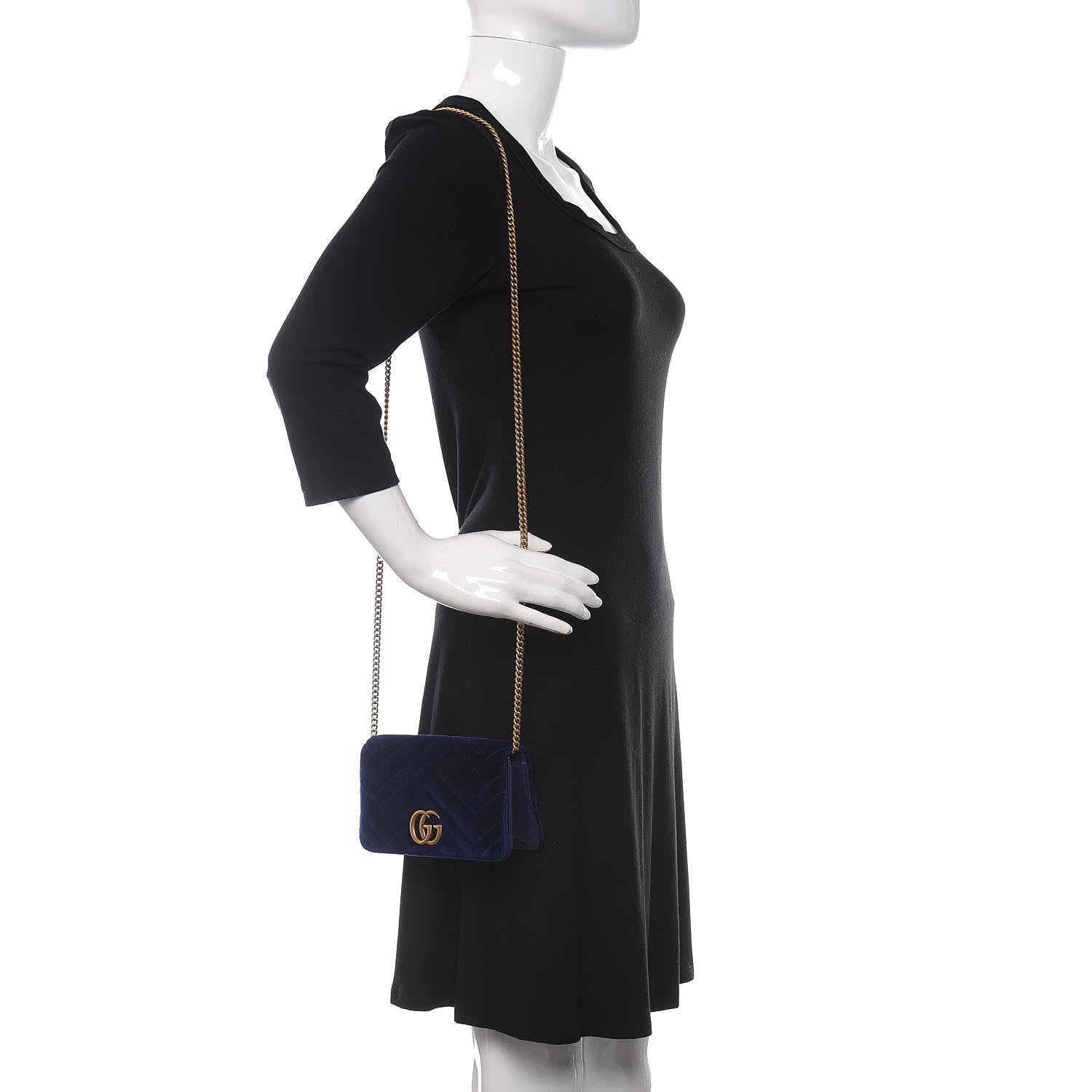 Gucci Velvet Matelasse GG Marmont Mini Bag Cobalt Blue 2 of 10