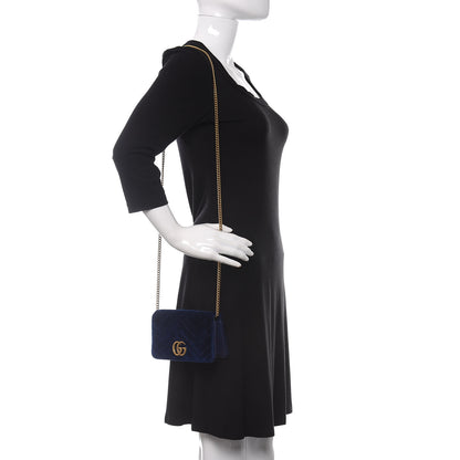 Gucci Velvet Matelasse GG Marmont Mini Bag Cobalt Blue 2 of 10