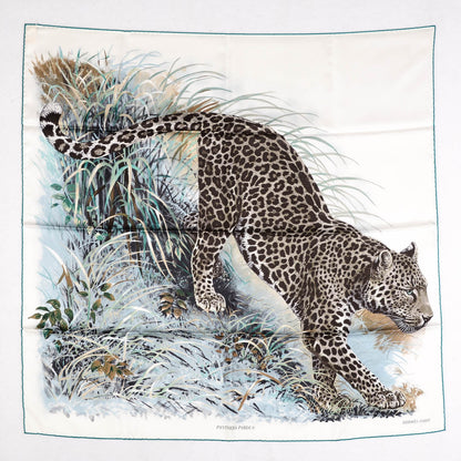 Hermes Silk Panthera Pardus Scarf 90 Blanc Anthracite Vert 2 of 6