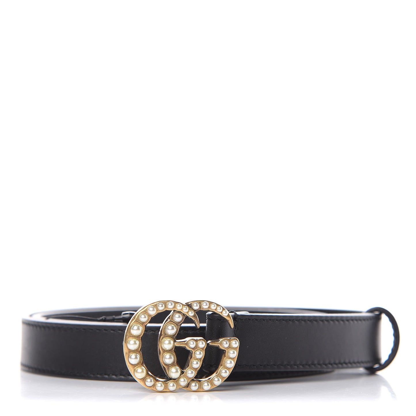 Calfskin Pearl Double G 20mm Belt 75 30 Black Cream