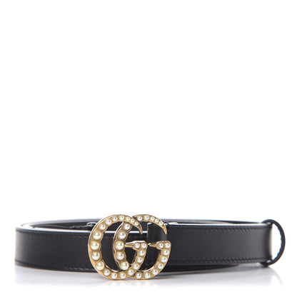 Gucci Calfskin Pearl Double G 20mm Belt 75 30 Black Cream 1 of 6