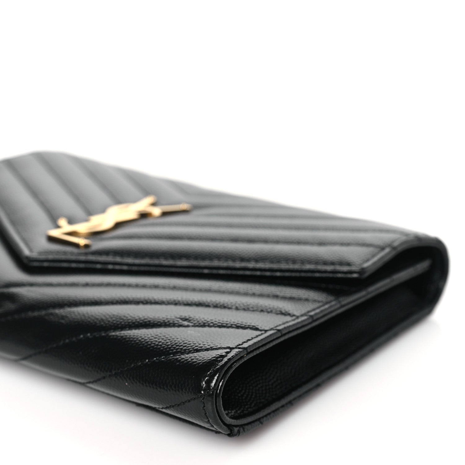 Saint Laurent Grain De Poudre Matelasse Chevron Monogram Envelope Clutch Black 8 of 9