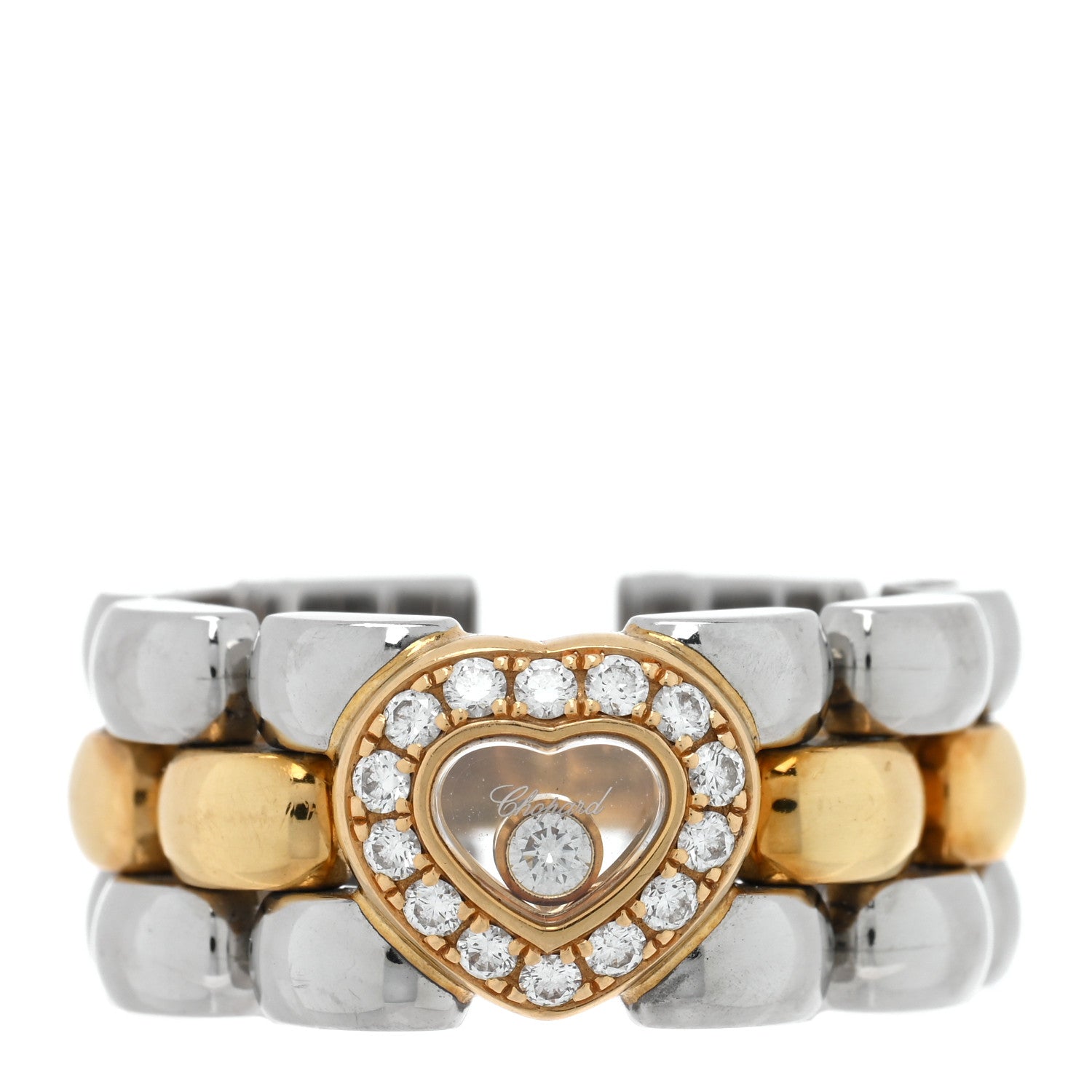 Chopard 18K Yellow Gold Stainless Steel Happy Diamonds Heart Ring 54 7 1 of 4