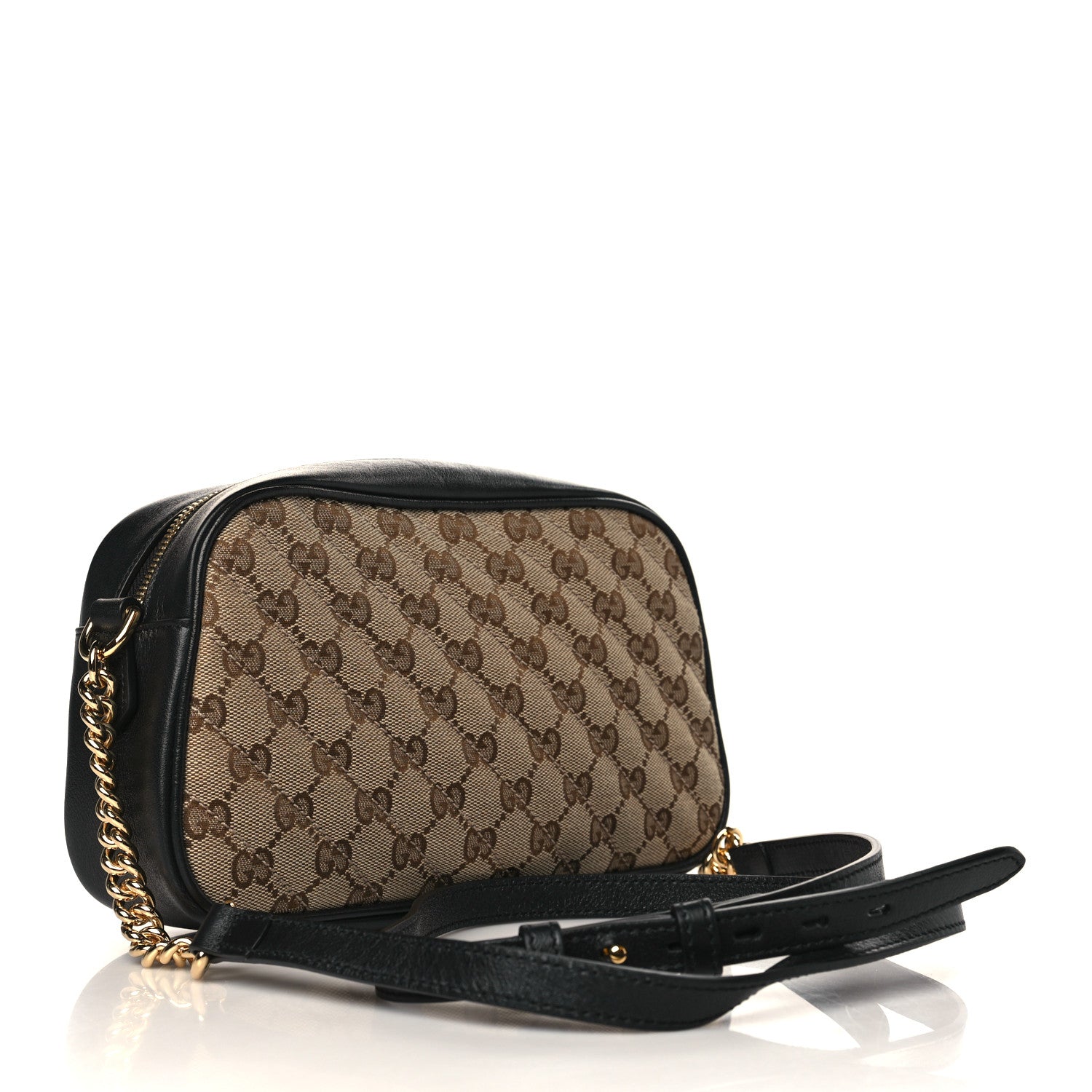 Gucci Monogram Matelasse Diagonal Small GG Marmont Chain Shoulder Bag Beige Black 3 of 10