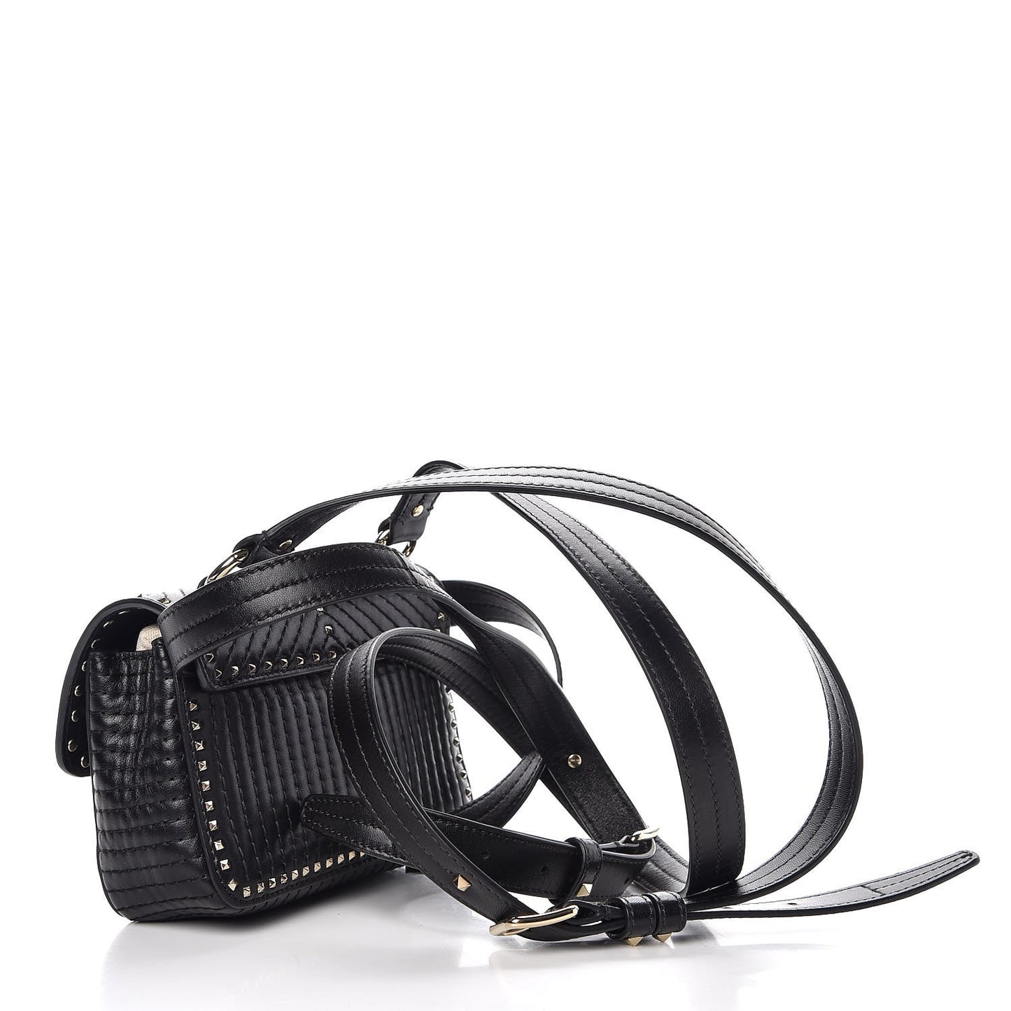 Lambskin ZiggyStud Rockstud Convertible Crossbody Belt Bag Black