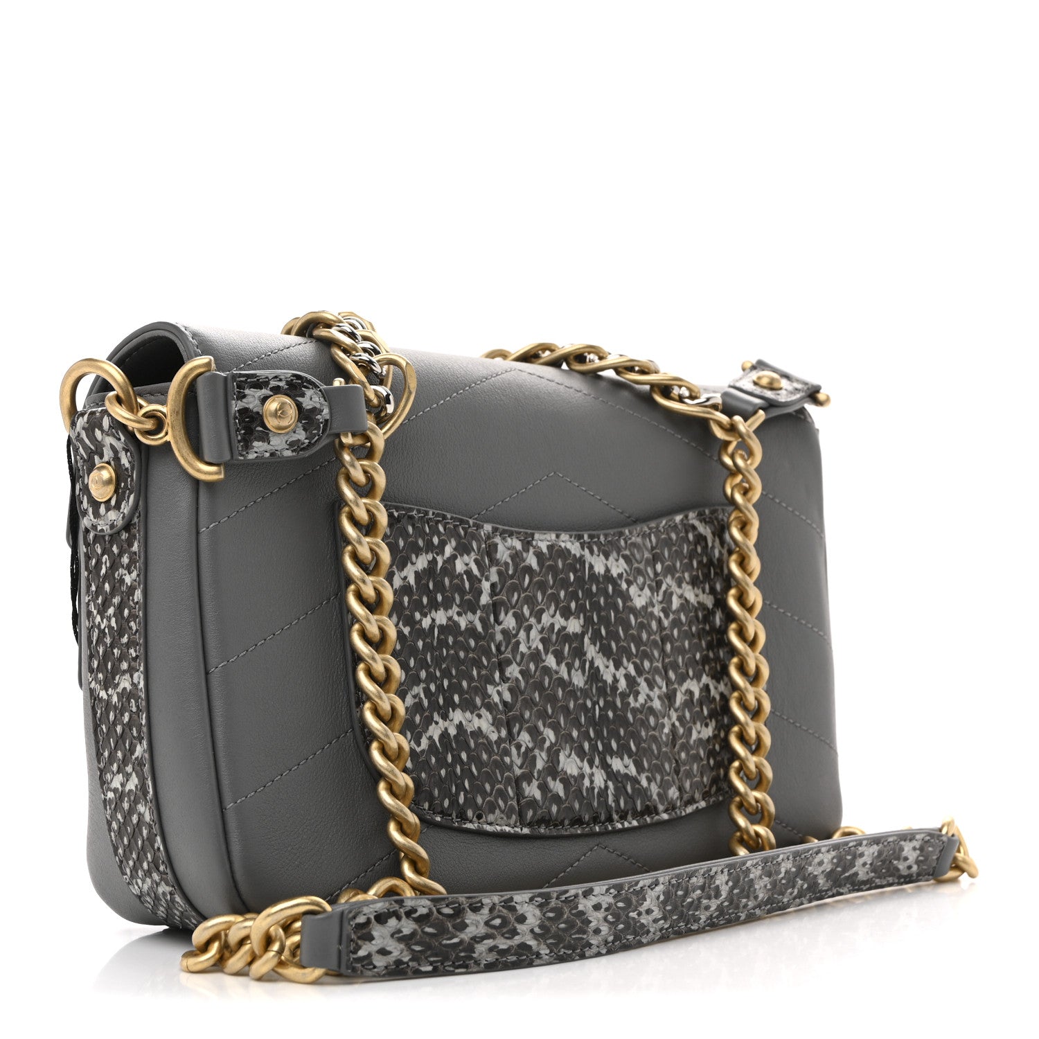 Chanel Sheepskin Snakeskin Chevron Quilted Mini Double Chevron Flap Grey 3 of 11