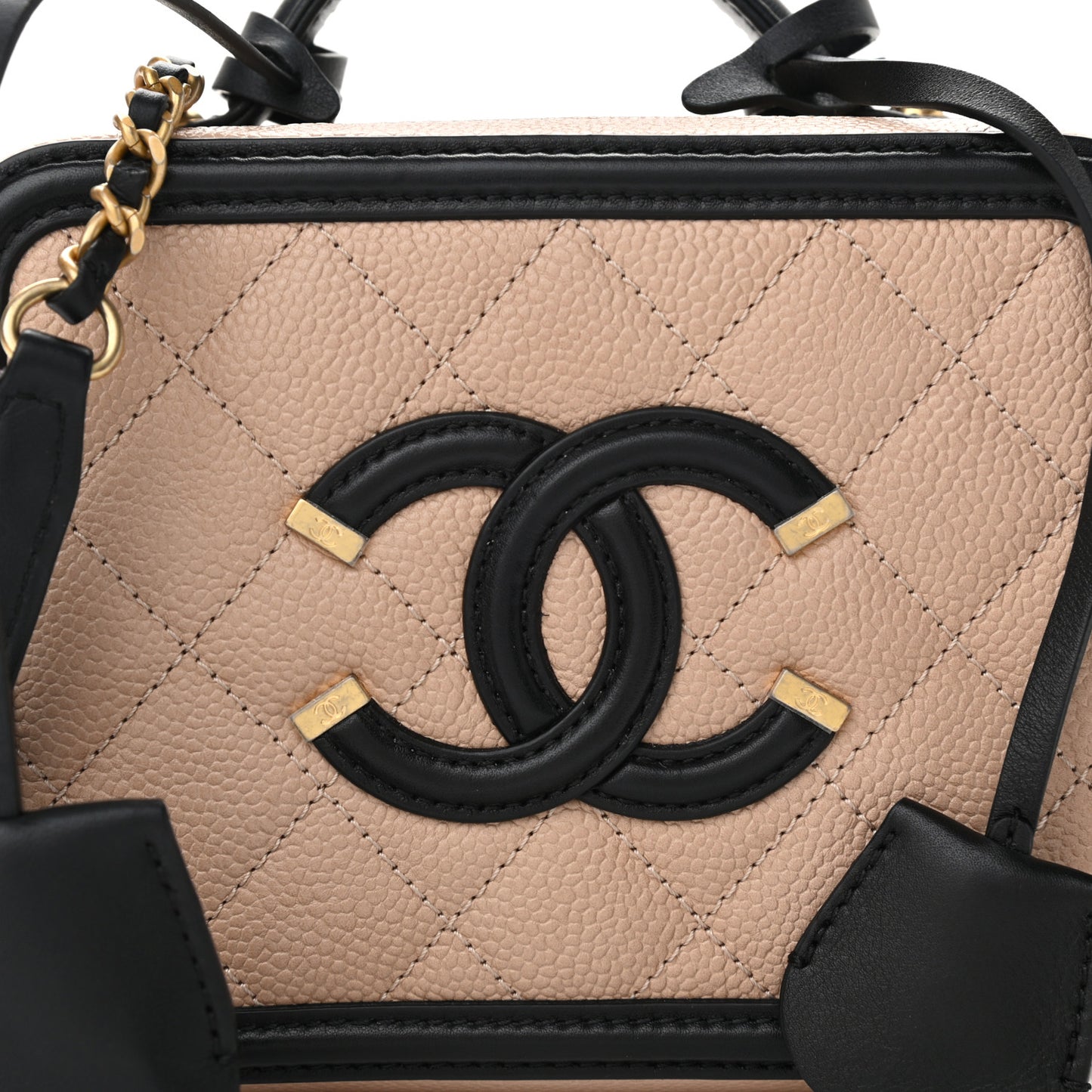 Caviar Quilted Small CC Filigree Vanity Case Beige Black