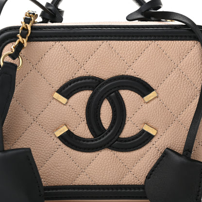 Chanel Caviar Quilted Small CC Filigree Vanity Case Beige Black 8 of 11