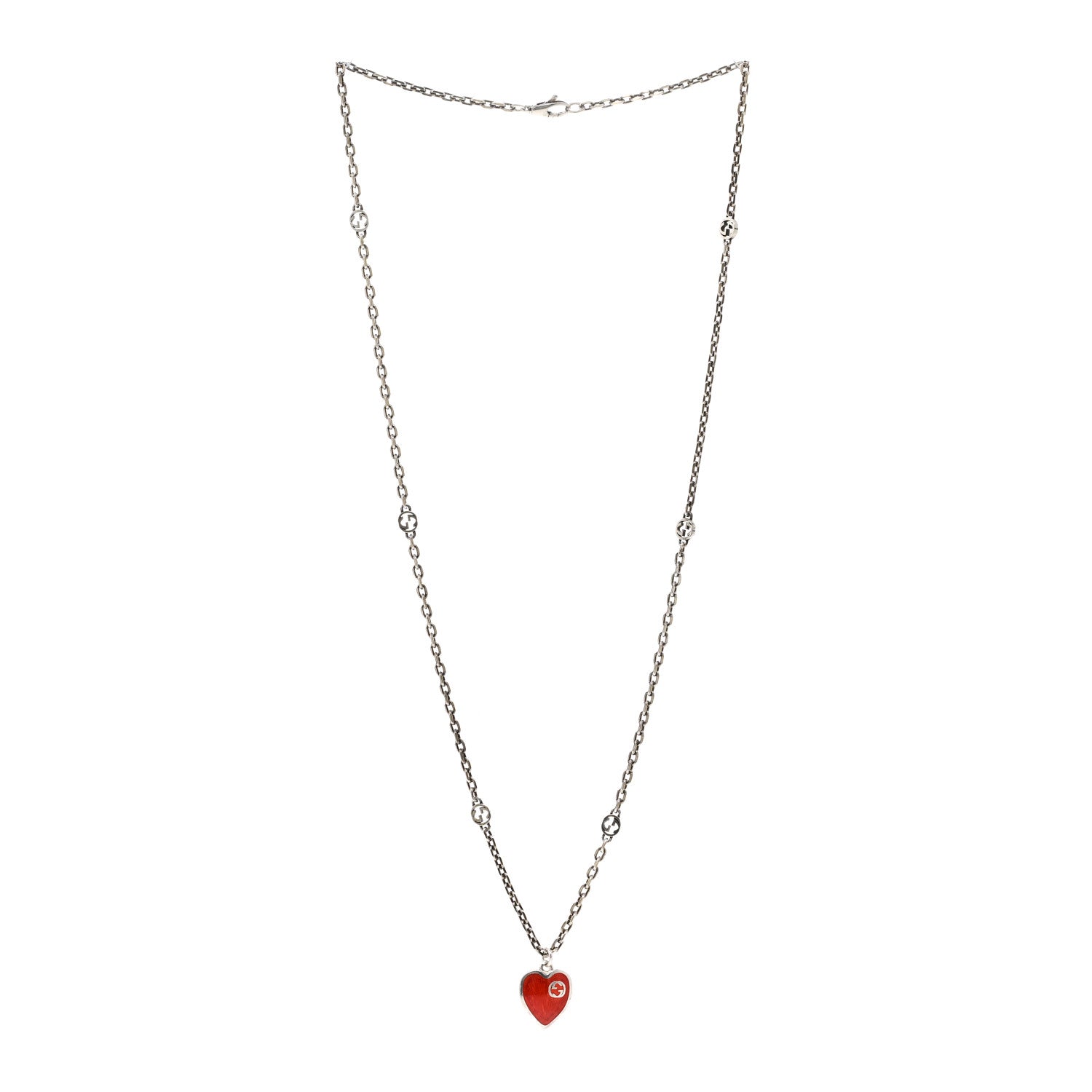 Gucci Sterling Silver Enamel Interlocking G Heart Necklace Red 3 of 4