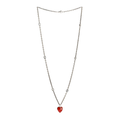 Gucci Sterling Silver Enamel Interlocking G Heart Necklace Red 3 of 4