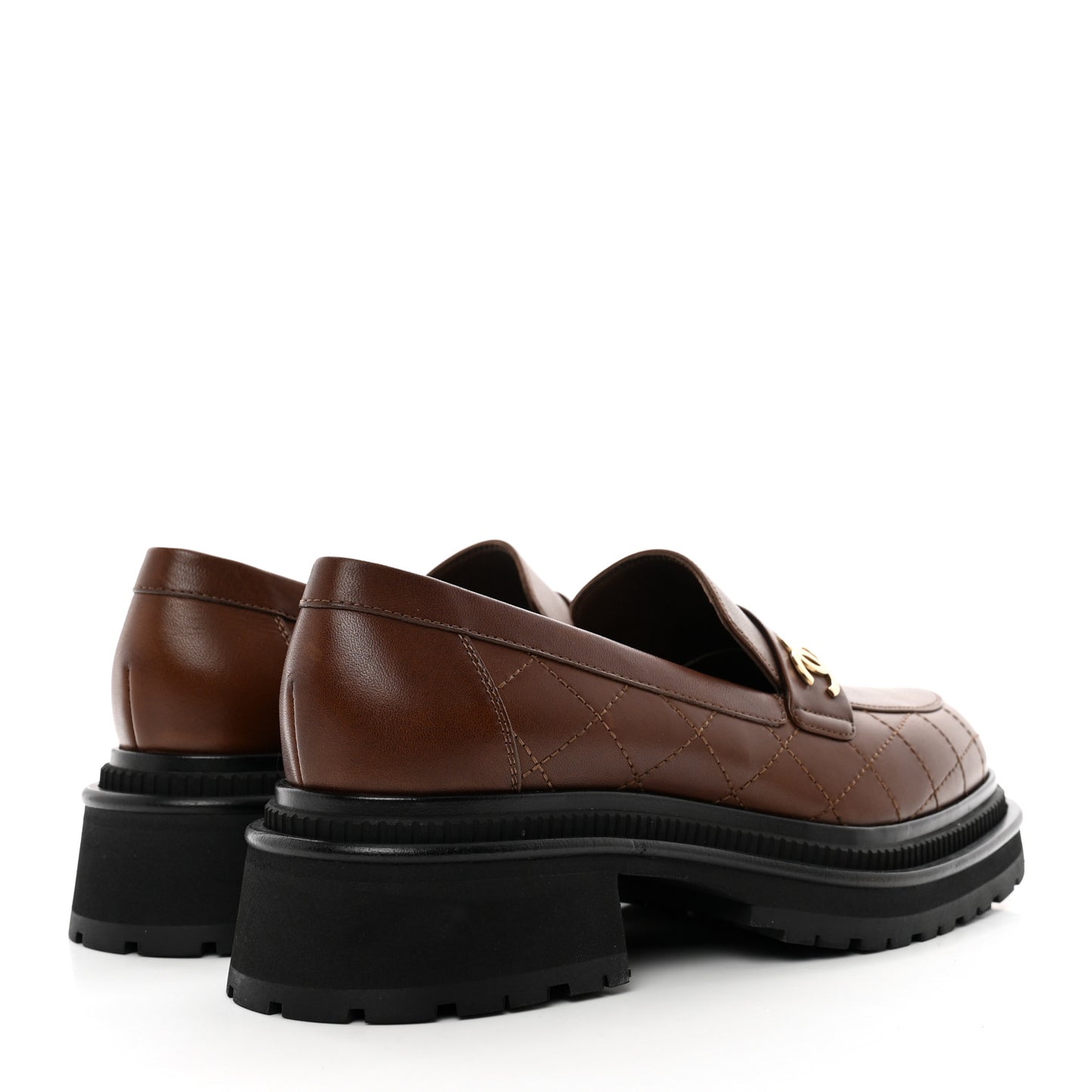 Calfskin Quilted CC Mocassin Loafers 41 Brown