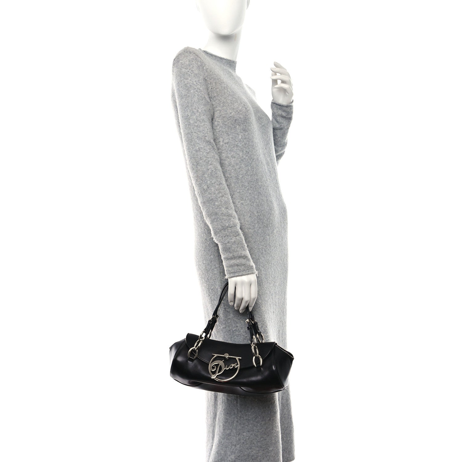 Christian Dior Calfskin Diva Logo Plate Bag Black 2 of 9