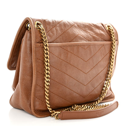 Saint Laurent Crinkled Calfskin Matelasse Monogram Medium Niki Chain Satchel Light Caramel 3 of 10