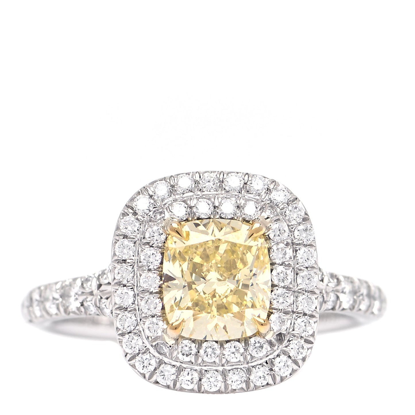 Platinum 18K Yellow Gold Yellow Diamond 1.10ct Soleste Cushion Cut Engagement Ring 47 4