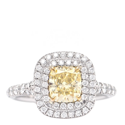 Tiffany Platinum 18K Yellow Gold Yellow Diamond 1.10ct Soleste Cushion Cut Engagement Ring 47 4 1 of 5