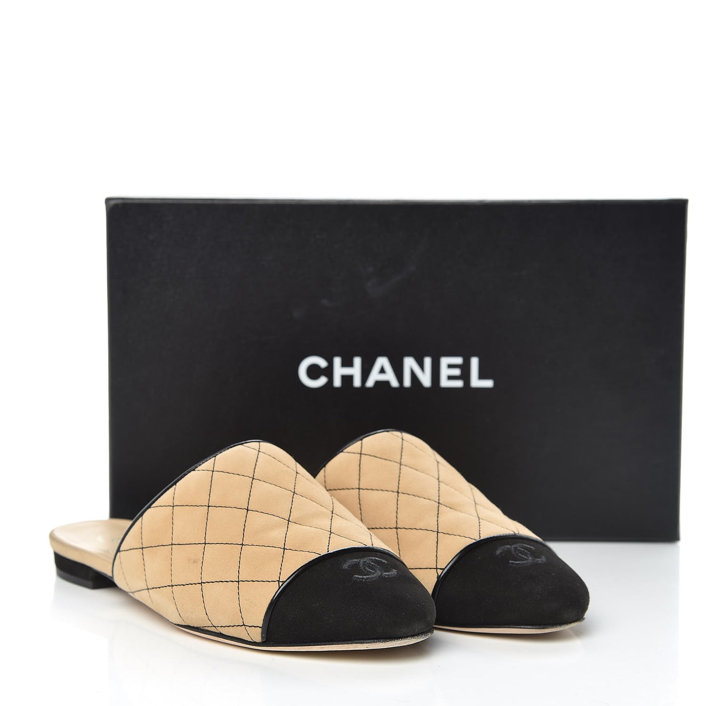 Kid Suede Quilted Mules 38 Beige Black