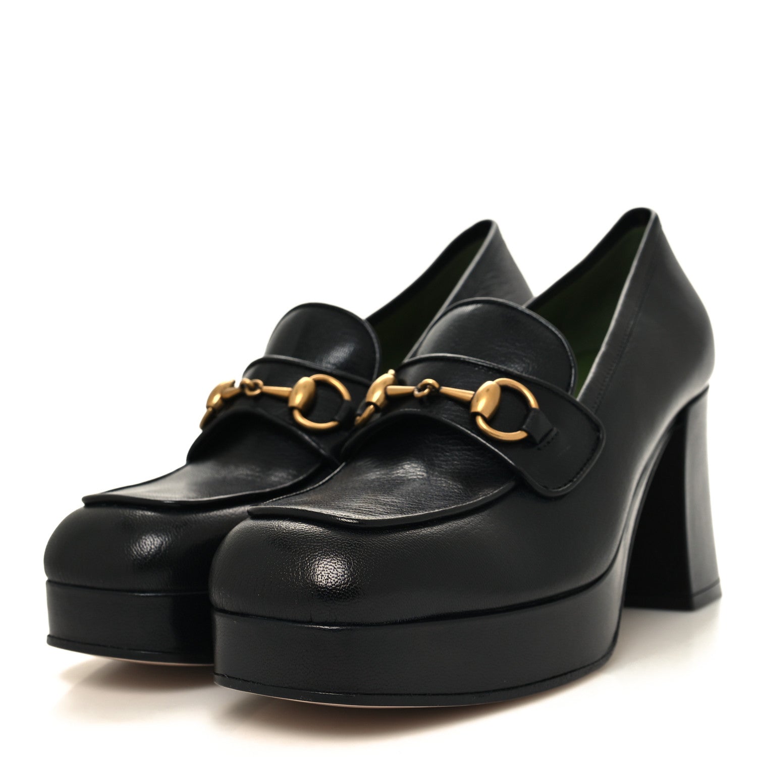 Gucci Goatskin Houdan Mid Heel Platform Loafers 41 Black 3 of 8