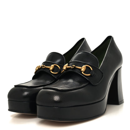 Gucci Goatskin Houdan Mid Heel Platform Loafers 41 Black 3 of 8