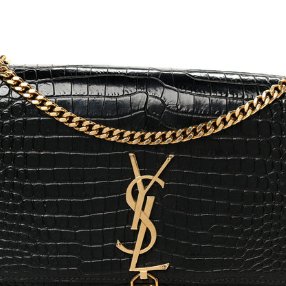 Saint Laurent Calfskin Crocodile Embossed Medium Classic Monogram Kate Tassel Satchel Black 9 of 11