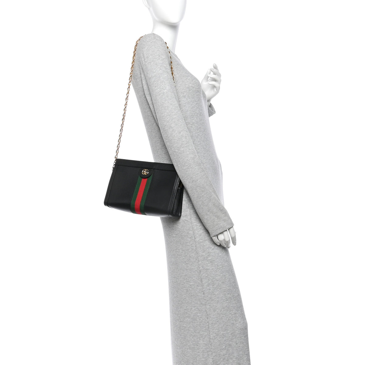 Calfskin GG Web Small Ophidia Chain Shoulder Bag Black