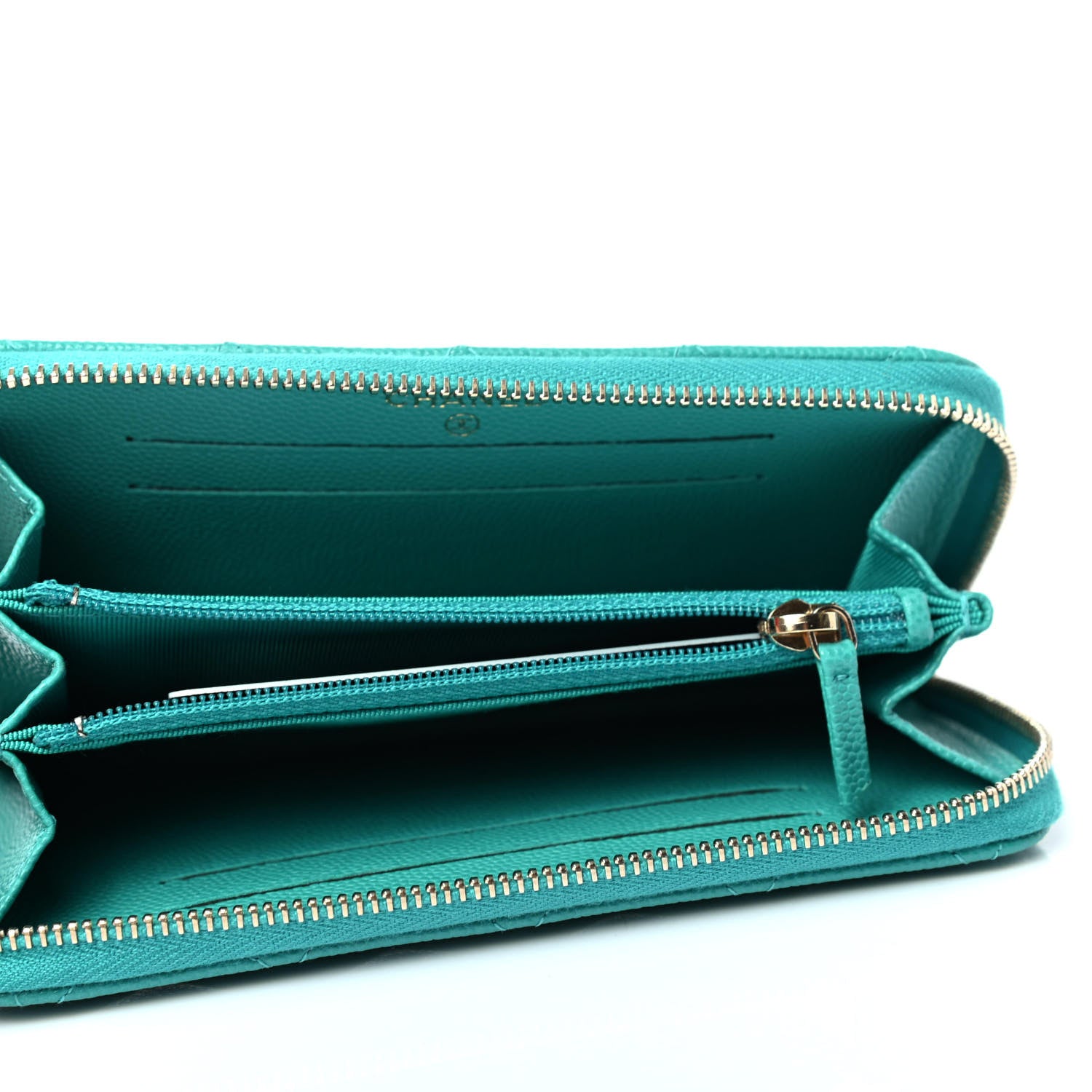 Chanel Caviar Quilted Small Zip Around Wallet Turquoise 4 of 4