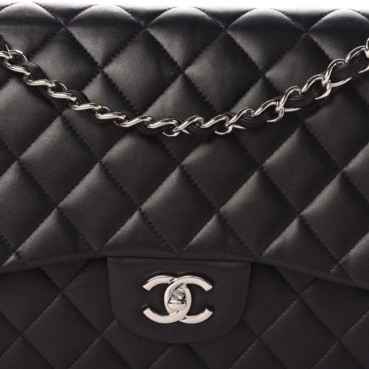Lambskin Quilted Jumbo Double Flap Black