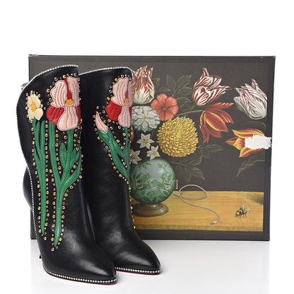 Gucci Calfskin Floral Crystal Embroidered Fosca Boots 36.5 Black 8 of 8