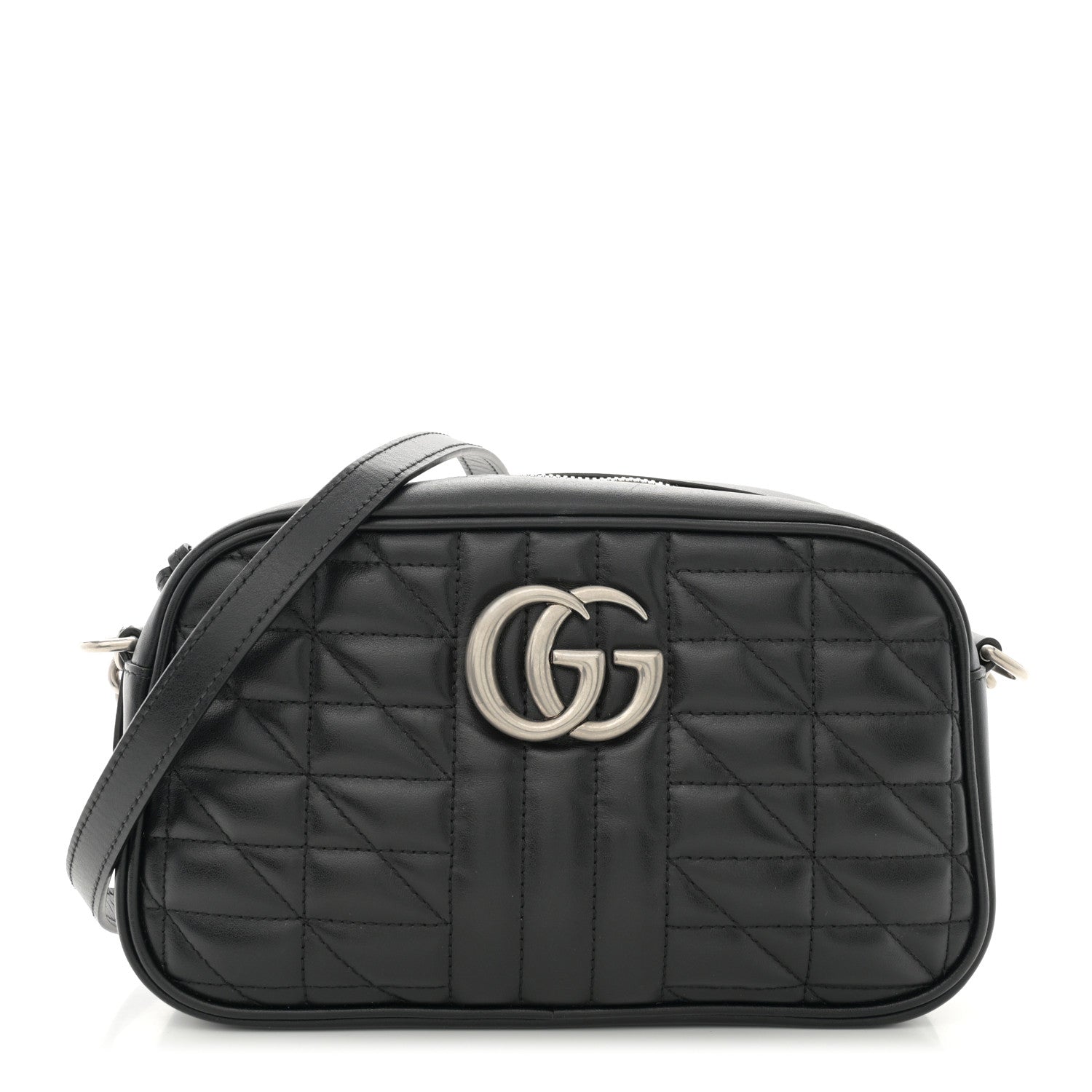 Gucci Calfskin Matelasse Aria Small GG Marmont Chain Shoulder Bag Black 1 of 11