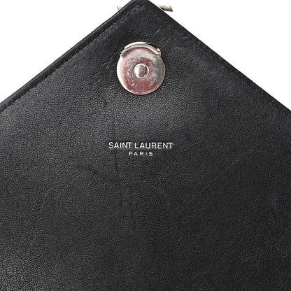 Saint Laurent Sheepskin Matelasse Chevron Monogram Medium College Bag Black 9 of 13
