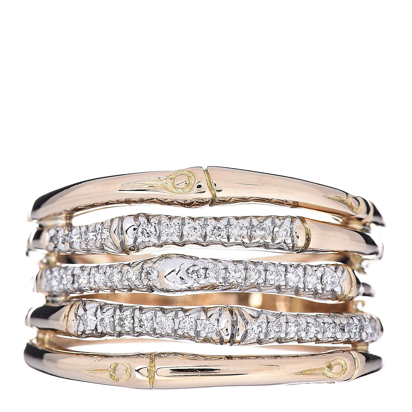 18K Yellow Gold Diamond Wide Bamboo Band Ring 54 7