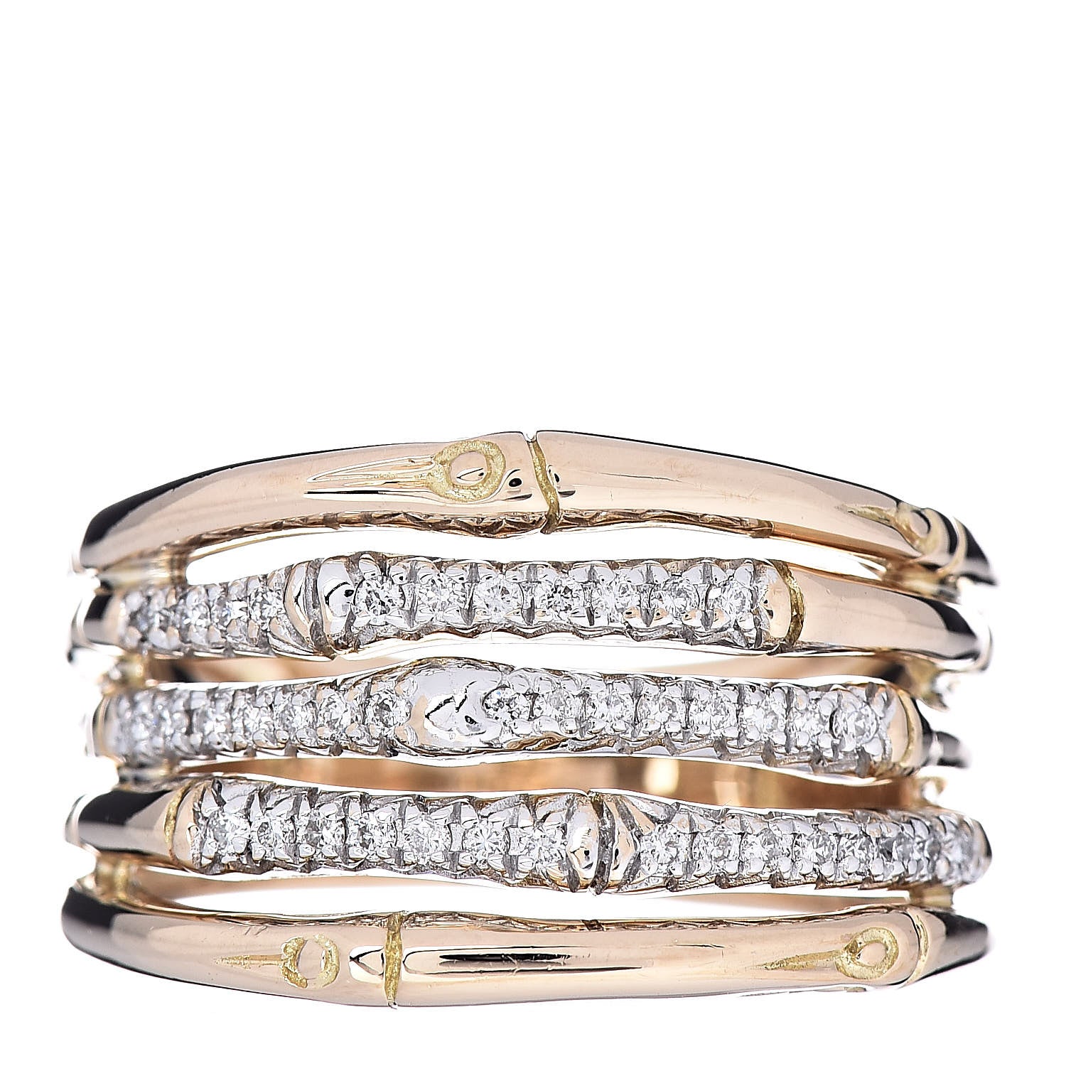John Hardy 18K Yellow Gold Diamond Wide Bamboo Band Ring 54 7 1 of 6