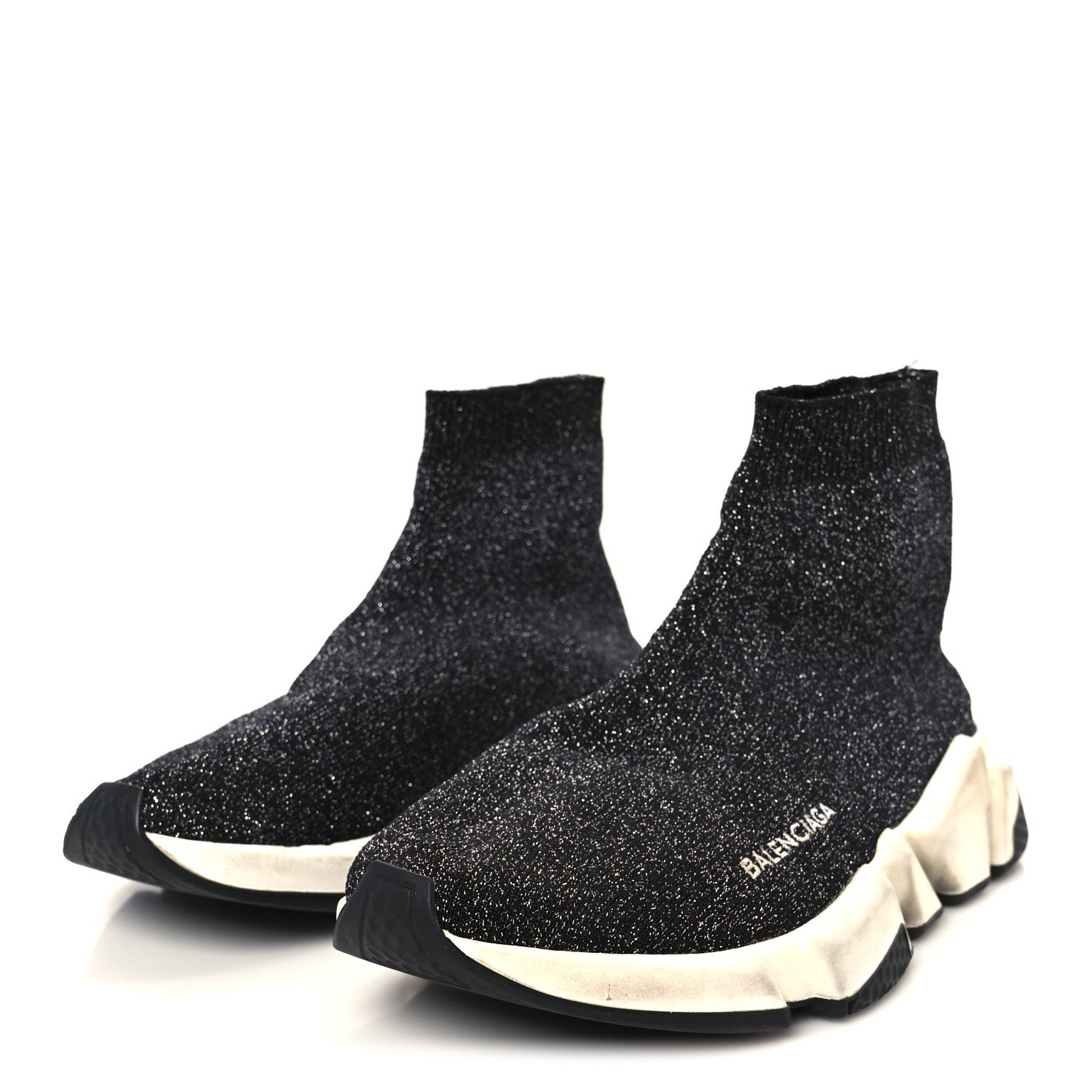Balenciaga Knit Metal Womens Speed Sneakers 38 Black Silver 4 of 9