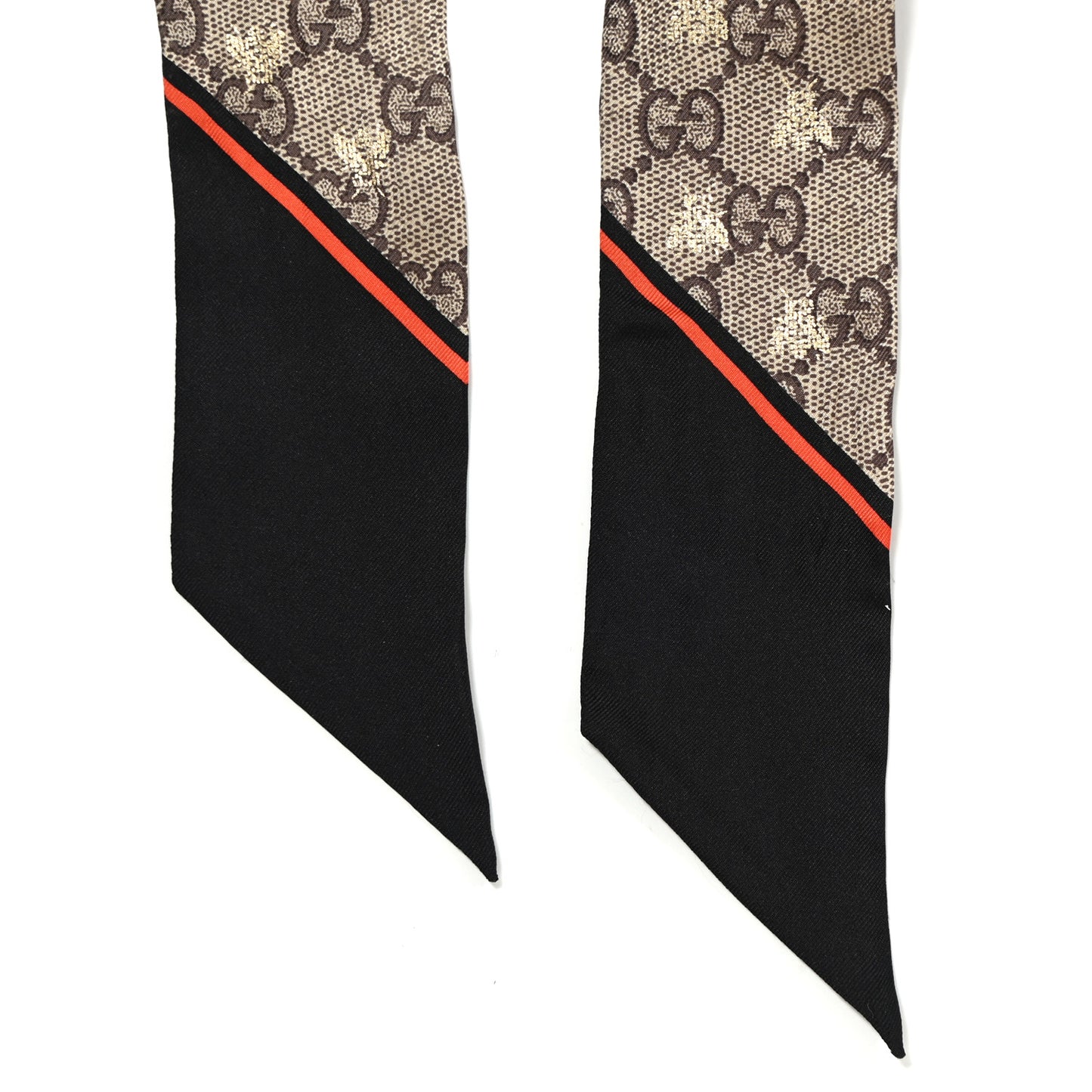 Silk Twill GG Monogram GG Bee Neck Bow Scarf Black Red
