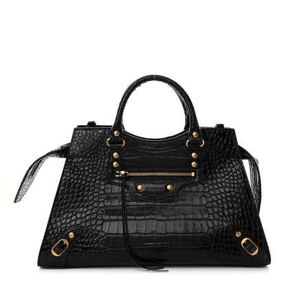 Balenciaga Shiny Supple Calfskin Crocodile Embossed Brass Hardware Neo Classic City Black 1 of 13