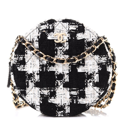 Chanel Tweed Quilted Round Clutch With Chain Black Ecru White 1 of 10