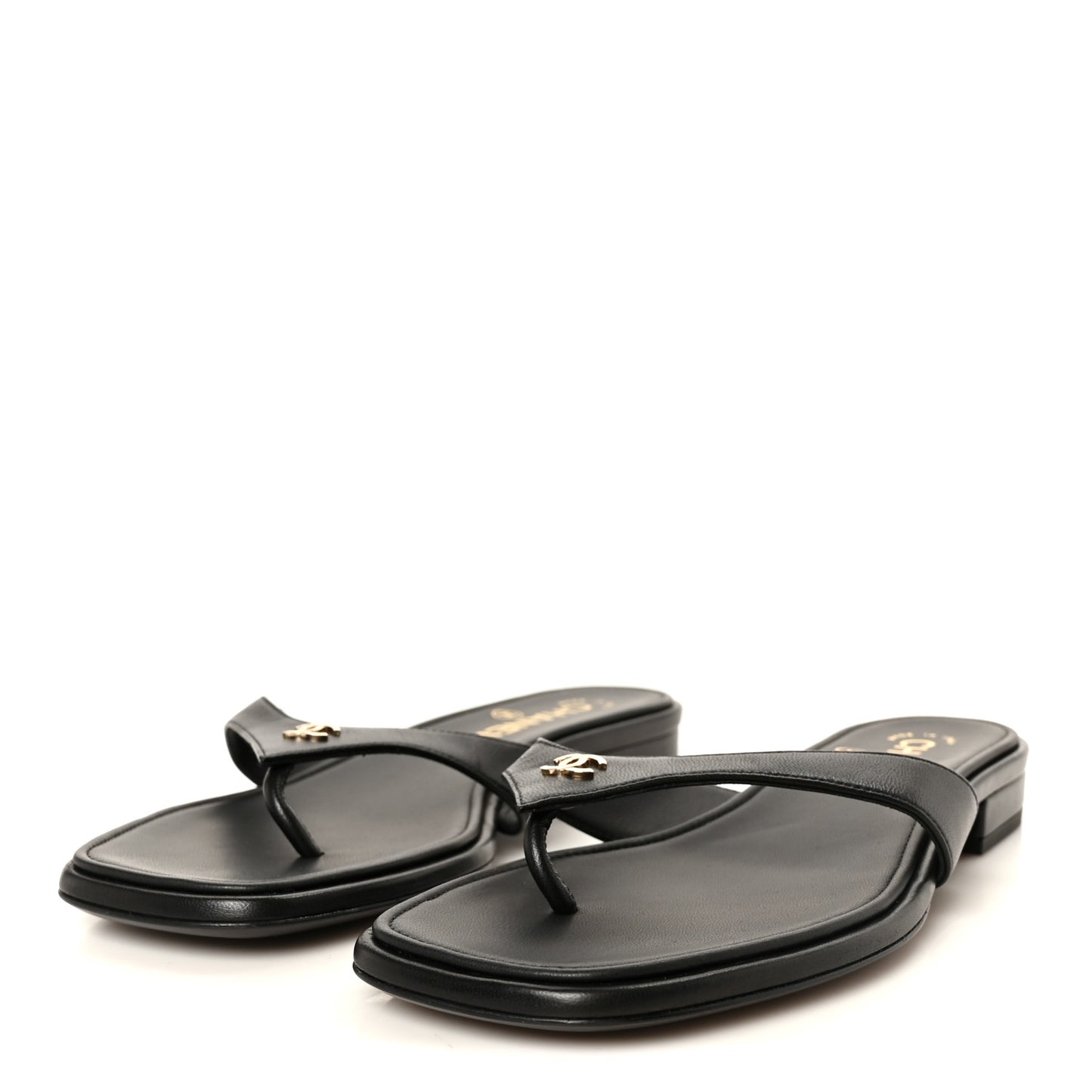 Lambskin CC Thong Sandals 38 Black