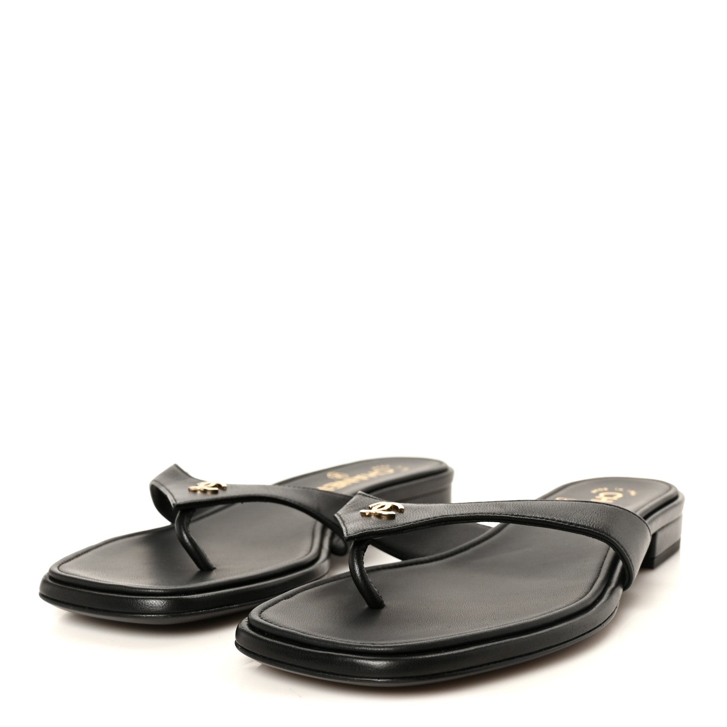 Chanel Lambskin CC Thong Sandals 38 Black 4 of 9
