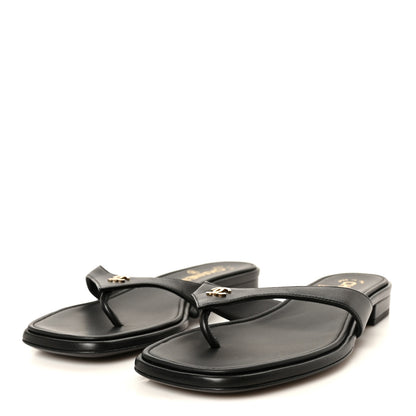 Chanel Lambskin CC Thong Sandals 38 Black 4 of 9
