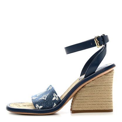 Louis Vuitton Monogram Denim Maia Wedge Sandal 37.5 1 of 8