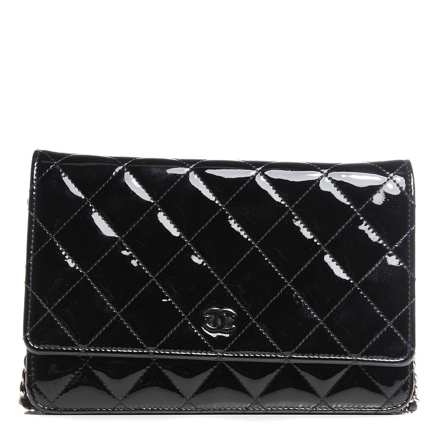 Chanel Patent Quilted Wallet On Chain WOC Black 1 of 8
