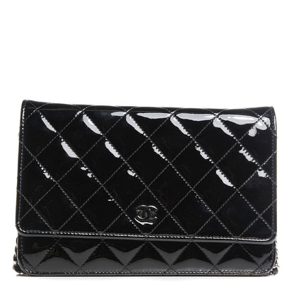 Chanel Patent Quilted Wallet On Chain WOC Black 1 of 8