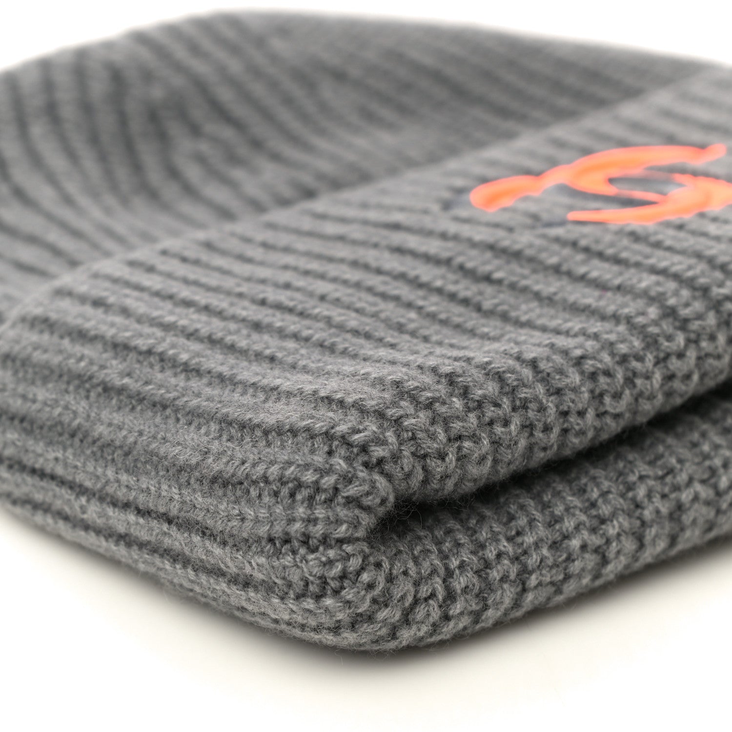 Chanel Wool Cashmere CC Beanie Hat Grey Orange 6 of 9