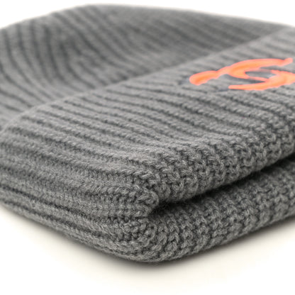 Chanel Wool Cashmere CC Beanie Hat Grey Orange 6 of 9